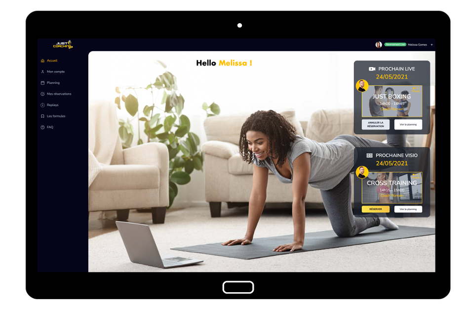 Just Coaching Live sur tablette
